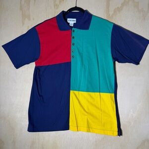 Vintage Alfred Dunner‎ Colorblock Polo Shirt L Retro 90s Style Red Blue Yellow